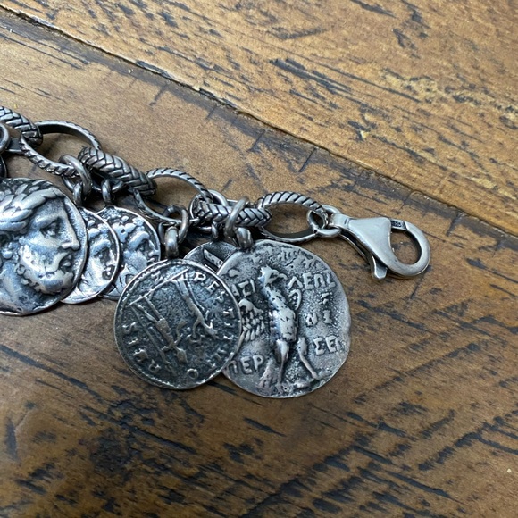 Retired Silpada sterling Silver Oxidized Roman Coin Cha Cha Charm bracelet B1624 - Picture 4 of 6